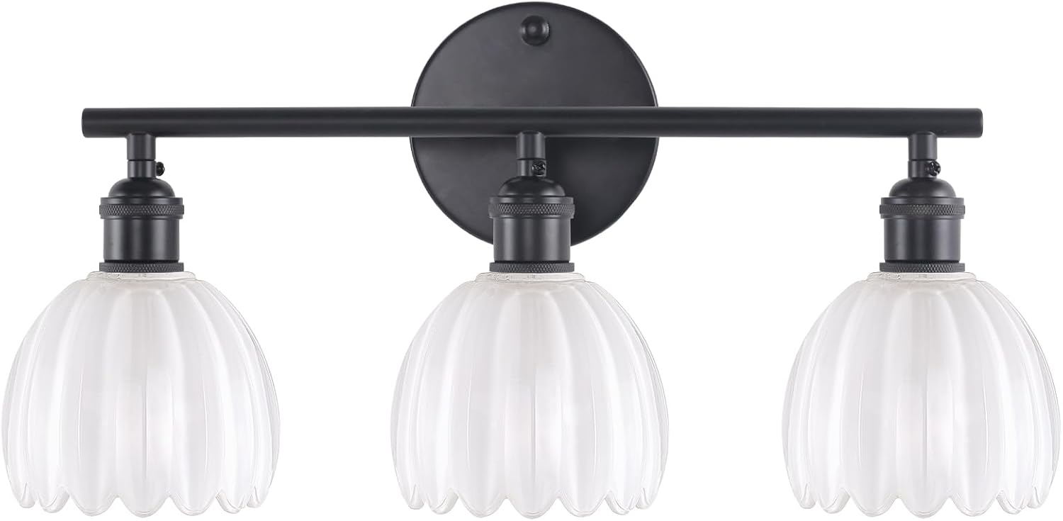 Bathroom Light Fixtures, 3-Light Brass Vanity Wall Light Over Mirror with White Tulip Glass Shade for Bedroom Living Room (Bulb Not Included)