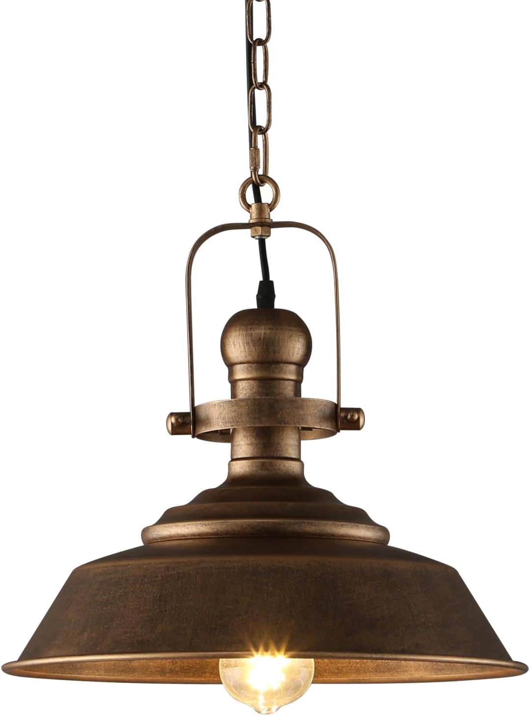 14.2 Inch Farmhouse Pendant Light for Kitchen Island, Bronze Rustic Hanging Ceiling Light with Hand-Painted Finish, Industrial Modern Bar Lighting, Dome Pendants for Dining Room