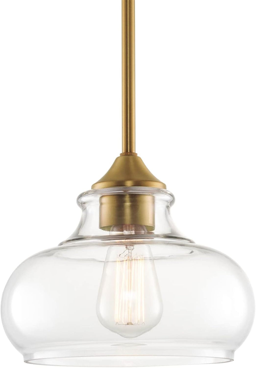 Kira Home Harlow 9" Modern Industrial Farmhouse/Schoolhouse/Rustic Pendant Light with Clear Glass Shade, Adjustable Hanging Height, Warm Brass Finish