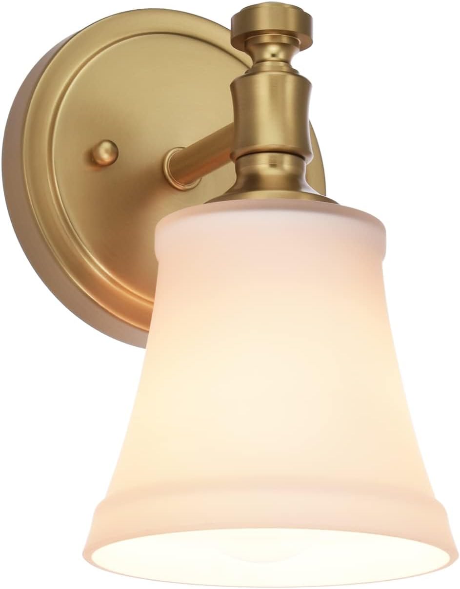 Bathroom Vanity Light Fixtures, Traditional Aged Brass 3 Lights Wall Sconce Lighting with Opal Glass Shade, Porch Wall Mount Light Fixture for Bathroom, Mirror Cabinets Hallway Stairs