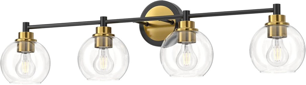 VONLUCE Bathroom Light Fixtures, 3-Light Bathroom Vanity Light with Globe Glass Shades E26 Sockets, Vanity Lights Over Mirror for Bedroom Hallway Living Room, Gold Finish