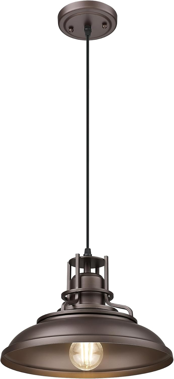 FEMILA Industrial Pendant Lights Fixture,2 Pack Farmhouse Hanging Lights for Kitchen Island,12" Oil Rubbed Bronze Finish, 4FY15-MP-2PK ORB