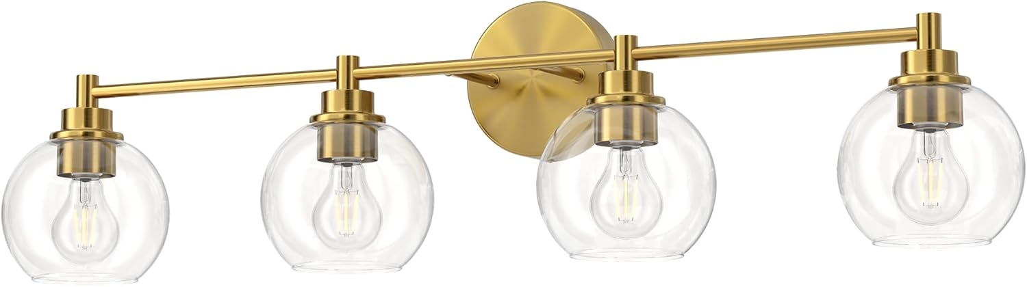 VONLUCE Bathroom Light Fixtures, 3-Light Bathroom Vanity Light with Globe Glass Shades E26 Sockets, Vanity Lights Over Mirror for Bedroom Hallway Living Room, Gold Finish