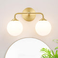 Modern Brushed Gold 3-Lights Vanity Light Fixtures with Milky White Glass Ball Shades, Mid Century Brass Wall Sconce Lighting Fixtures over Mirror, Wall Sconces for Bathroom Dressing Table Bedroom
