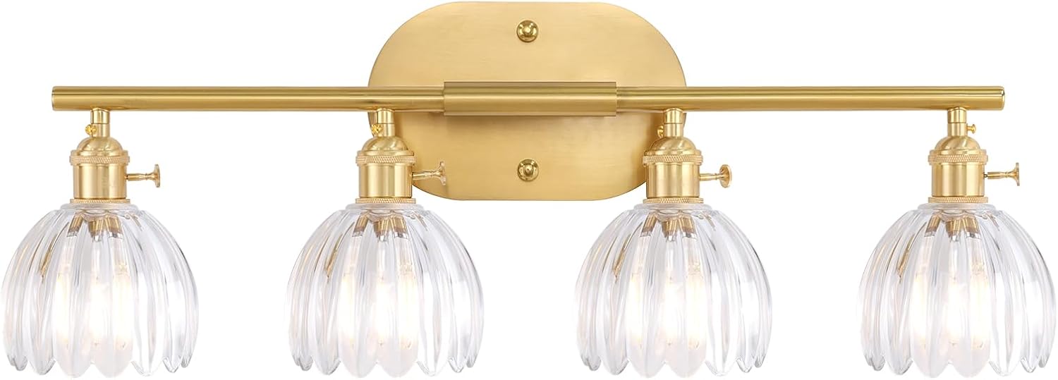 Bathroom Light Fixtures, 3-Light Brass Vanity Wall Light Over Mirror with White Tulip Glass Shade for Bedroom Living Room (Bulb Not Included)