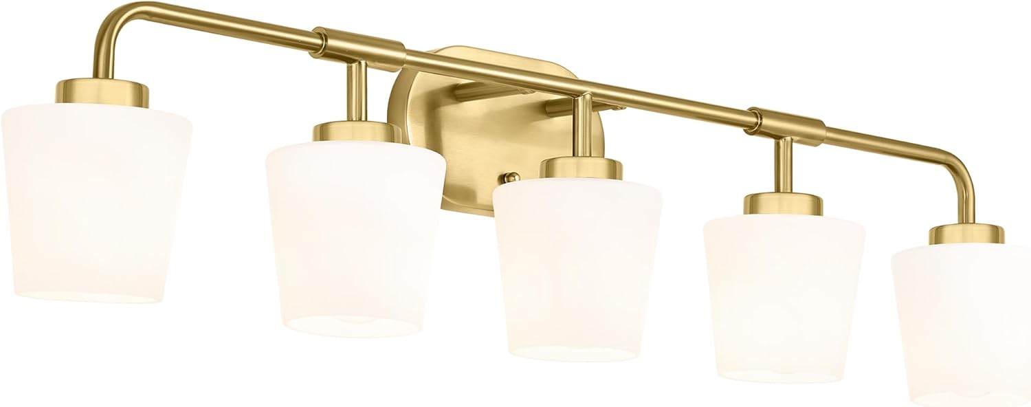 Brushed Gold Bathroom Vanity Light, Farmhouse Brass Sconces Wall Lighting with Milk White Glass, 3-Light Bathroom Light Fixture Over Mirror, AD-22004-3W-GD