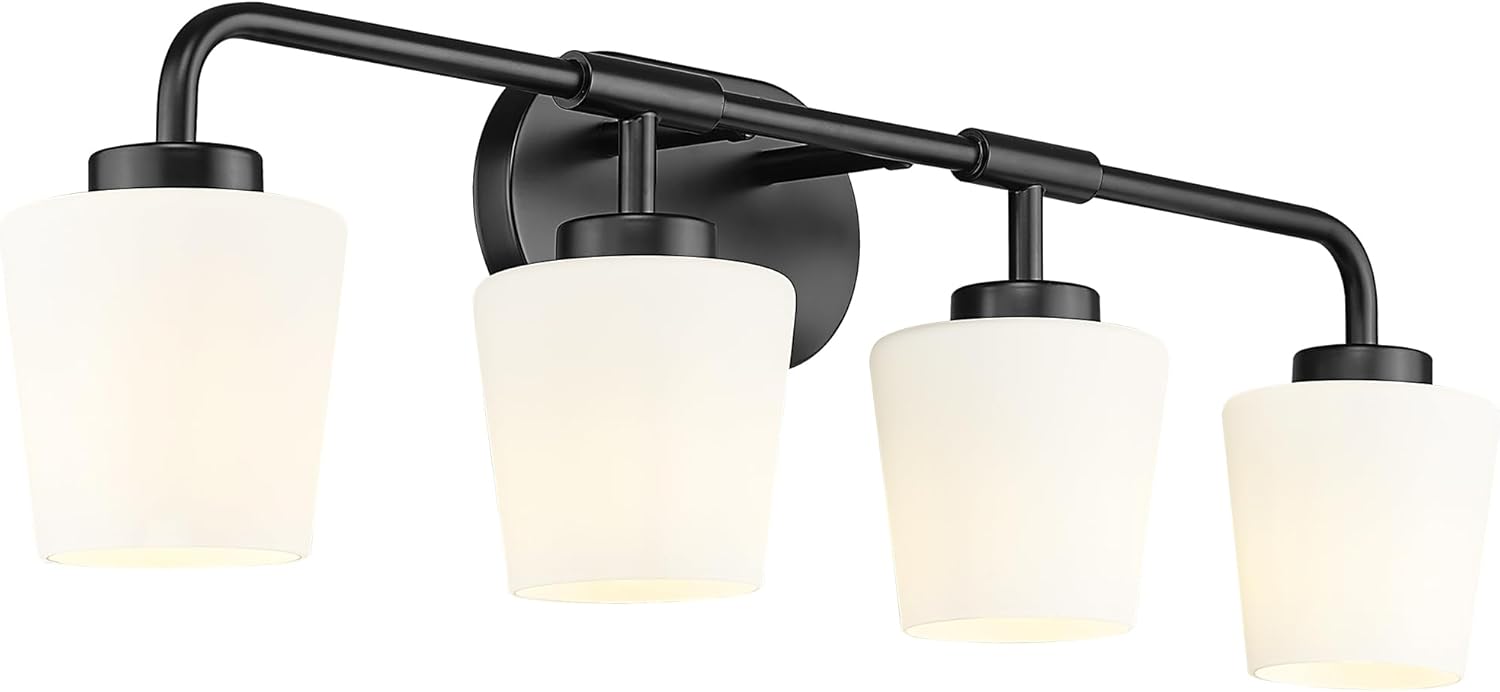 Brushed Gold Bathroom Vanity Light, Farmhouse Brass Sconces Wall Lighting with Milk White Glass, 3-Light Bathroom Light Fixture Over Mirror, AD-22004-3W-GD