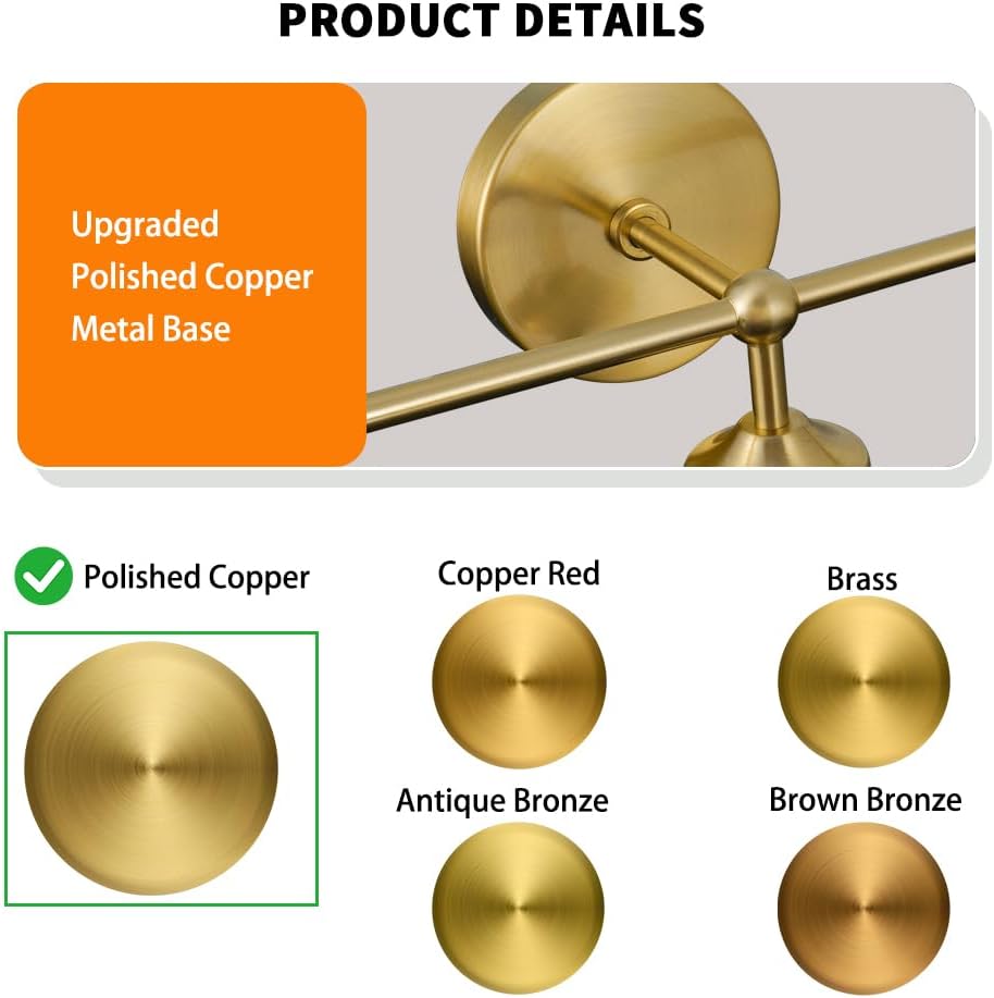 Modern Brushed Gold 3-Lights Vanity Light Fixtures with Milky White Glass Ball Shades, Mid Century Brass Wall Sconce Lighting Fixtures over Mirror, Wall Sconces for Bathroom Dressing Table Bedroom