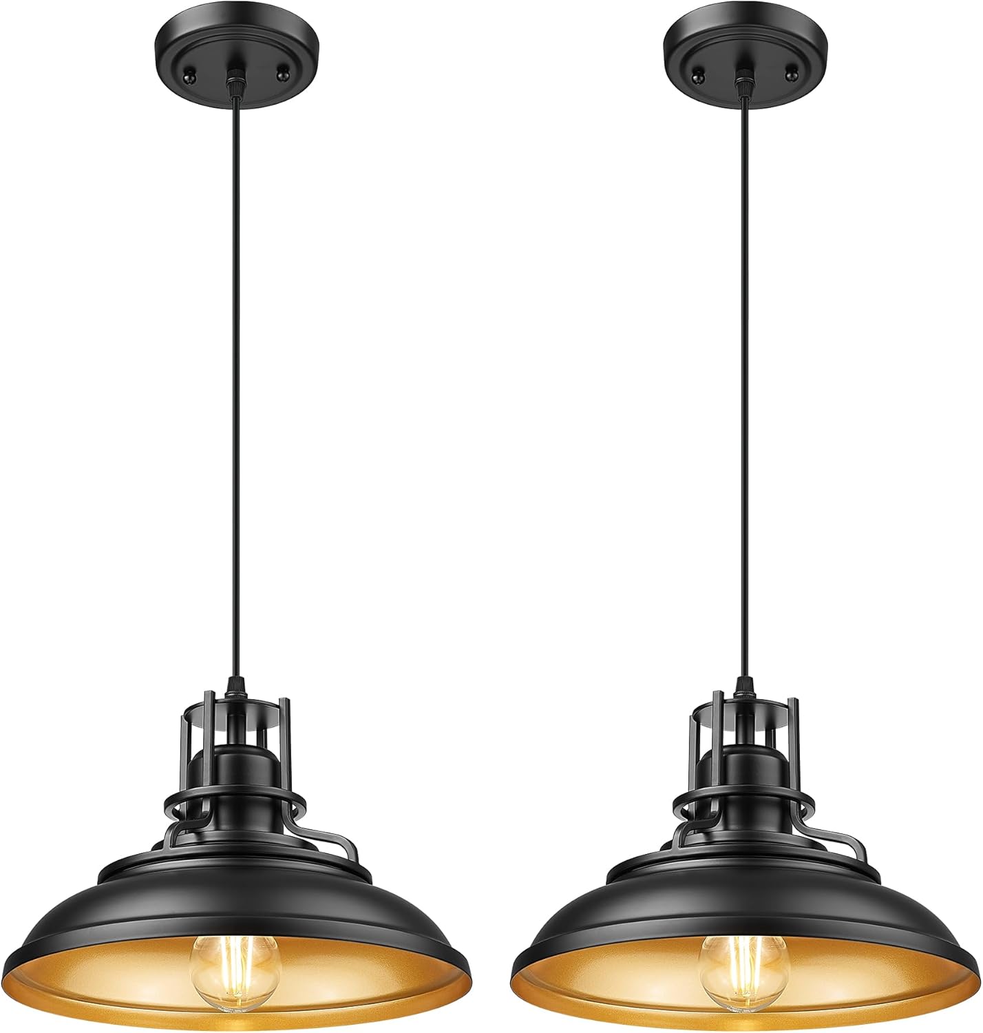 FEMILA Industrial Pendant Lights Fixture,2 Pack Farmhouse Hanging Lights for Kitchen Island,12" Oil Rubbed Bronze Finish, 4FY15-MP-2PK ORB