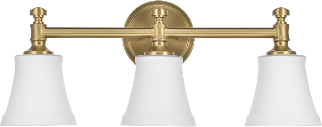Bathroom Vanity Light Fixtures, Traditional Aged Brass 3 Lights Wall Sconce Lighting with Opal Glass Shade, Porch Wall Mount Light Fixture for Bathroom, Mirror Cabinets Hallway Stairs