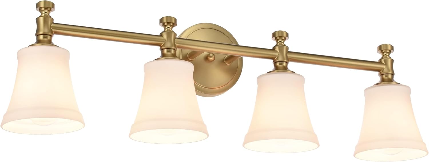 Bathroom Vanity Light Fixtures, Traditional Aged Brass 3 Lights Wall Sconce Lighting with Opal Glass Shade, Porch Wall Mount Light Fixture for Bathroom, Mirror Cabinets Hallway Stairs