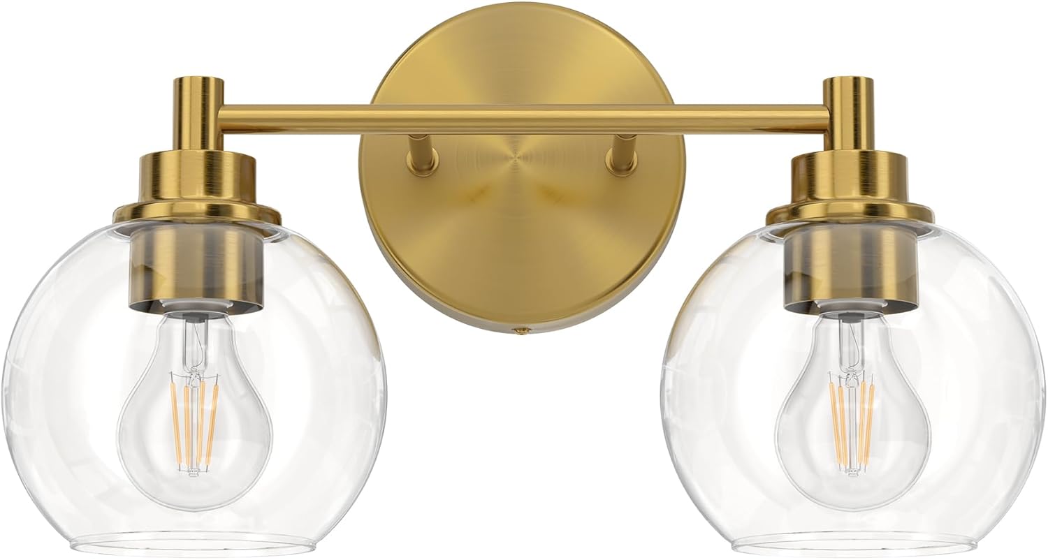 VONLUCE Bathroom Light Fixtures, 3-Light Bathroom Vanity Light with Globe Glass Shades E26 Sockets, Vanity Lights Over Mirror for Bedroom Hallway Living Room, Gold Finish