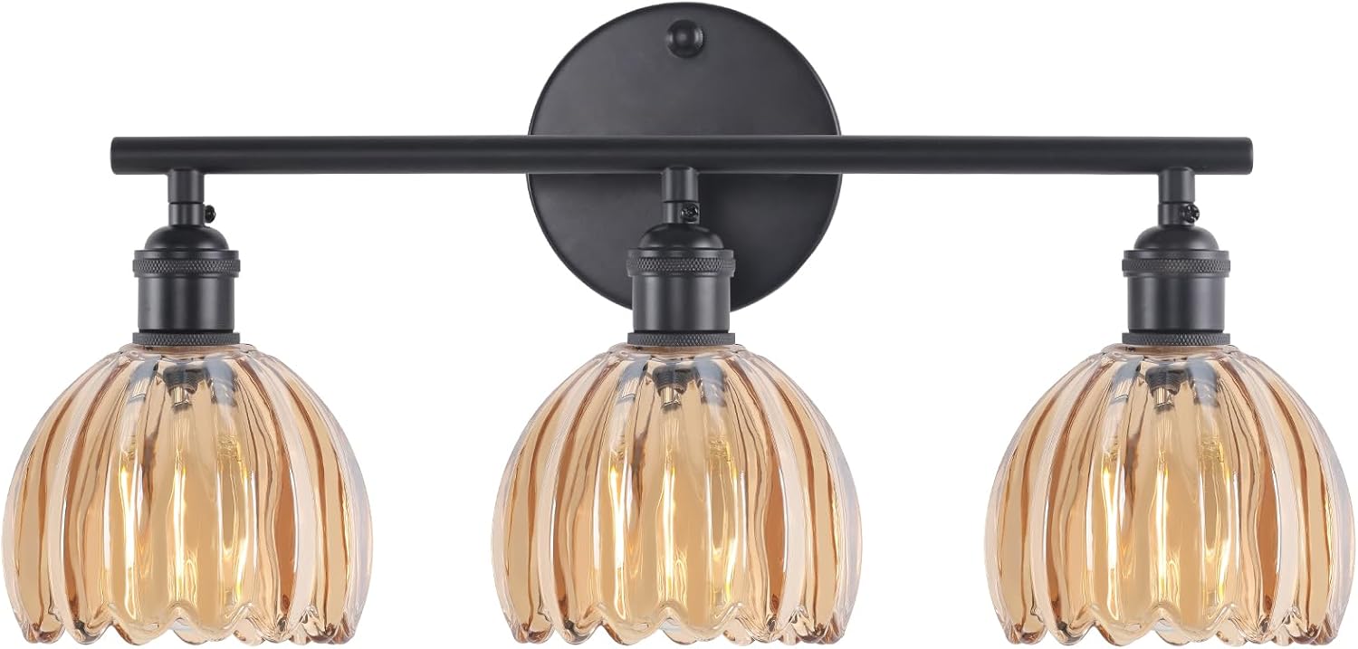 Bathroom Light Fixtures, 3-Light Brass Vanity Wall Light Over Mirror with White Tulip Glass Shade for Bedroom Living Room (Bulb Not Included)