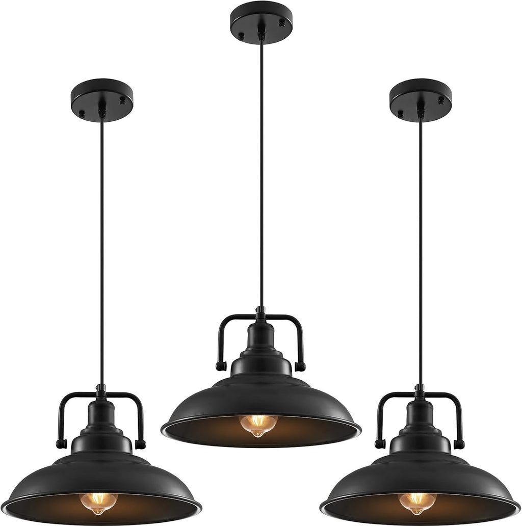 Black Pendant Light 12.5 inches 3 Packs, Farmhouse Pendant Light, Industrial Pendant Lighting, Kitchen Pendant Lights, Pendant Lights Kitchen Island for Dinning Room Entryway Barn