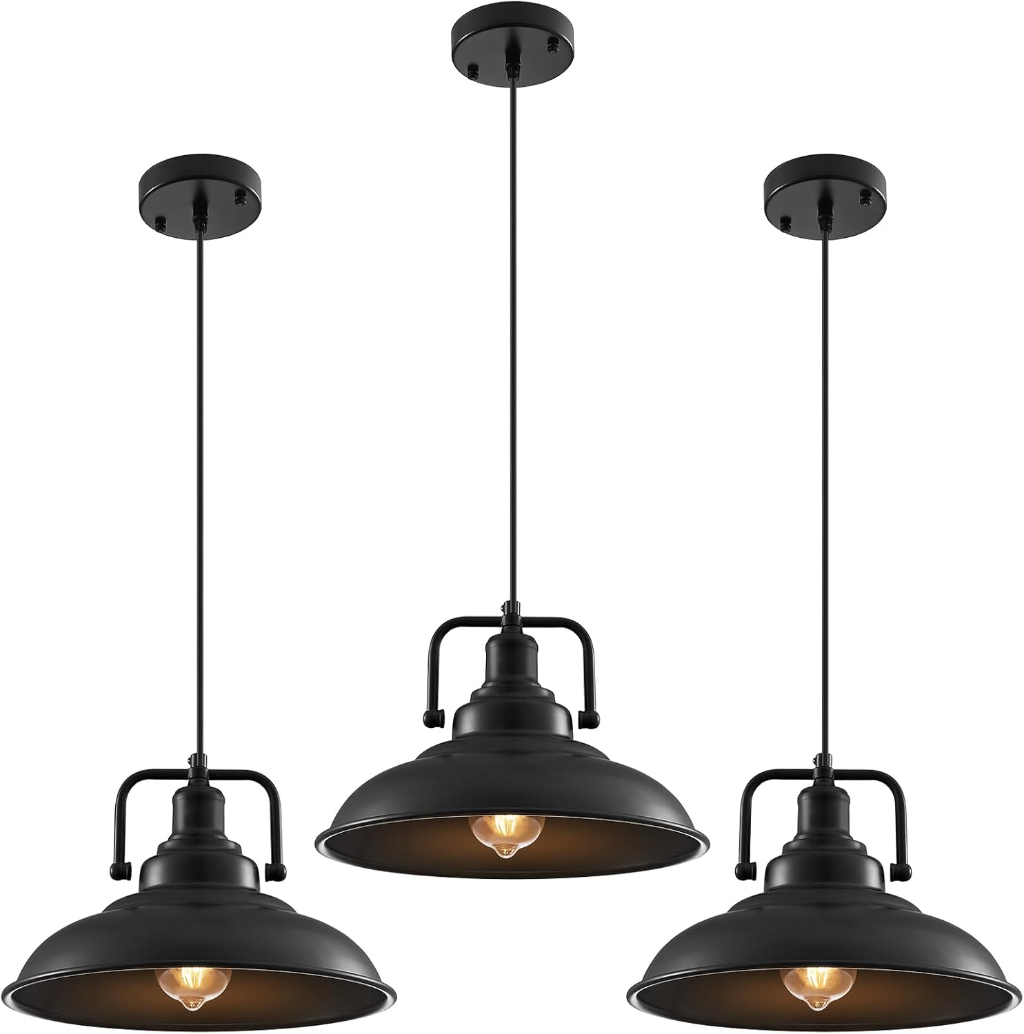 Black Pendant Light 12.5 inches 3 Packs, Farmhouse Pendant Light, Industrial Pendant Lighting, Kitchen Pendant Lights, Pendant Lights Kitchen Island for Dinning Room Entryway Barn