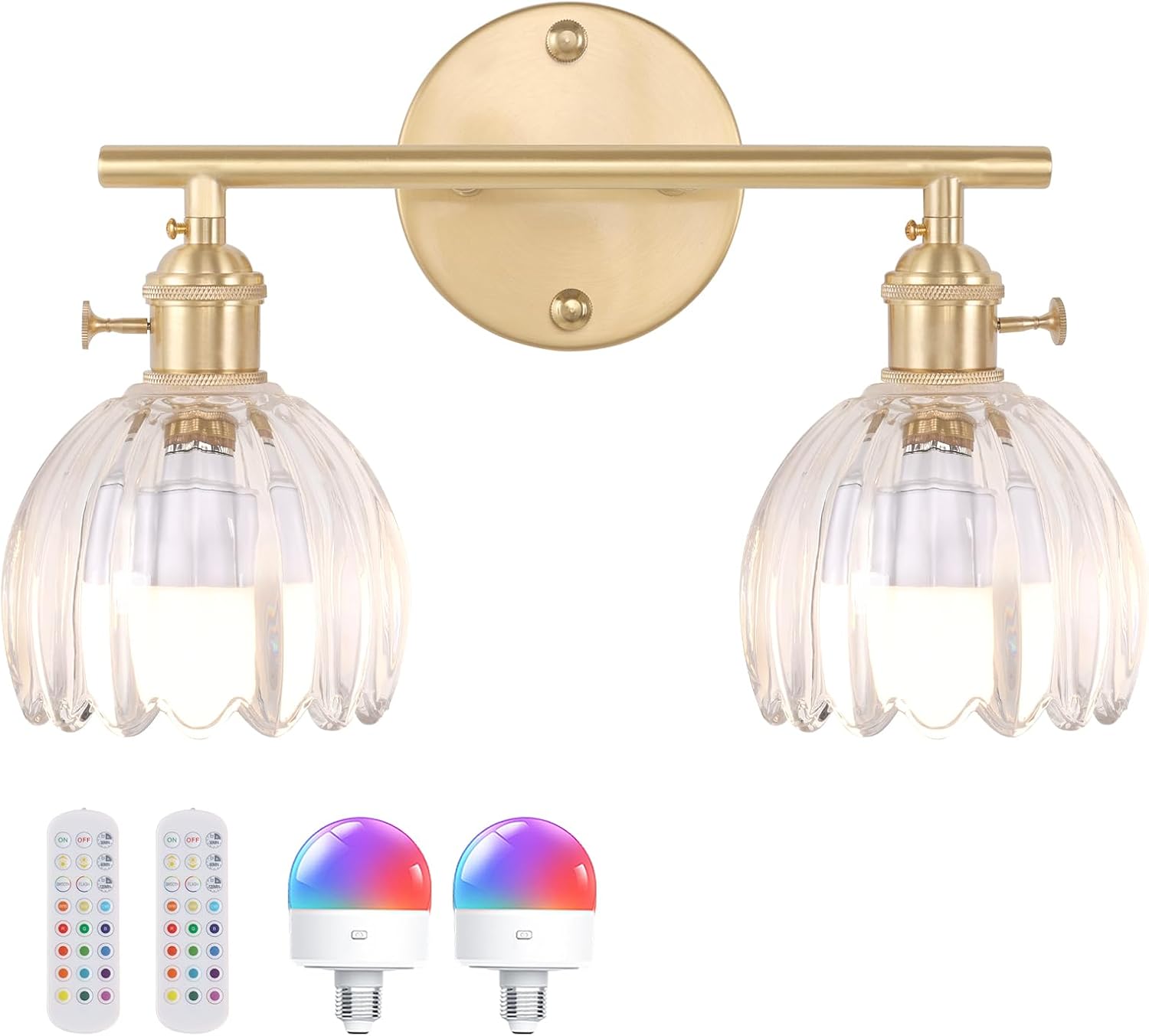 Bathroom Light Fixtures, 3-Light Brass Vanity Wall Light Over Mirror with White Tulip Glass Shade for Bedroom Living Room (Bulb Not Included)
