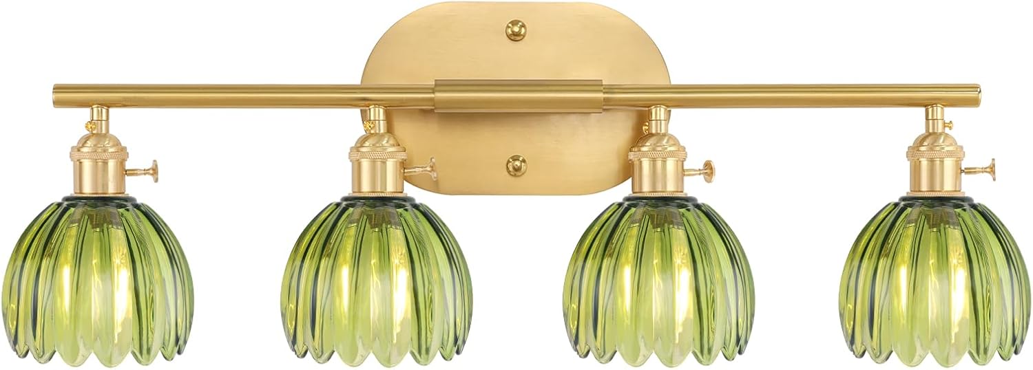 Bathroom Light Fixtures, 3-Light Brass Vanity Wall Light Over Mirror with White Tulip Glass Shade for Bedroom Living Room (Bulb Not Included)