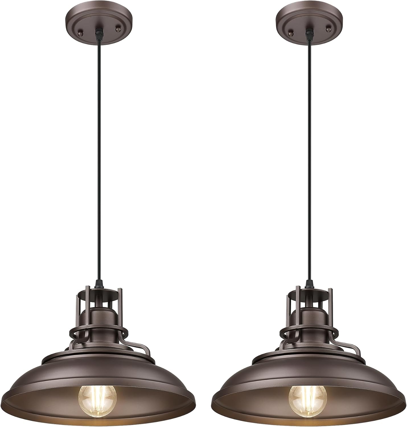 FEMILA Industrial Pendant Lights Fixture,2 Pack Farmhouse Hanging Lights for Kitchen Island,12" Oil Rubbed Bronze Finish, 4FY15-MP-2PK ORB