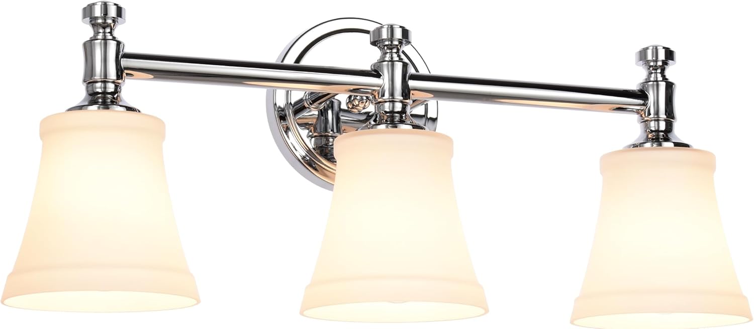 Bathroom Vanity Light Fixtures, Traditional Aged Brass 3 Lights Wall Sconce Lighting with Opal Glass Shade, Porch Wall Mount Light Fixture for Bathroom, Mirror Cabinets Hallway Stairs