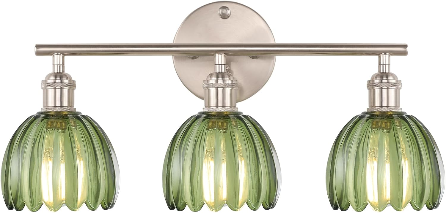 Bathroom Light Fixtures, 3-Light Brass Vanity Wall Light Over Mirror with White Tulip Glass Shade for Bedroom Living Room (Bulb Not Included)