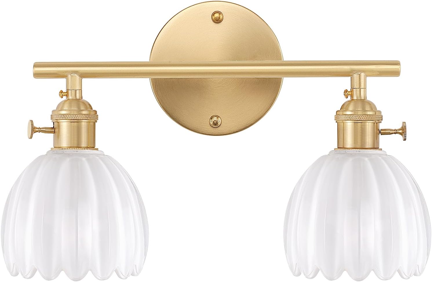 Bathroom Light Fixtures, 3-Light Brass Vanity Wall Light Over Mirror with White Tulip Glass Shade for Bedroom Living Room (Bulb Not Included)