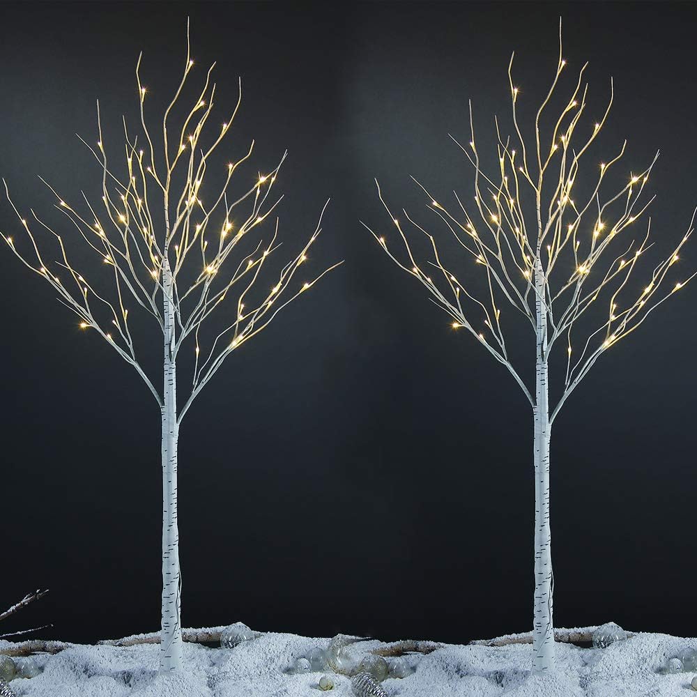 LIGHTSHARE LED Birch Tree Light Set - 4ft, 6ft, 8ft Trees with Warm White Lights - Indoor Outdoor Christmas Wedding Party Decorations (3-Pack)