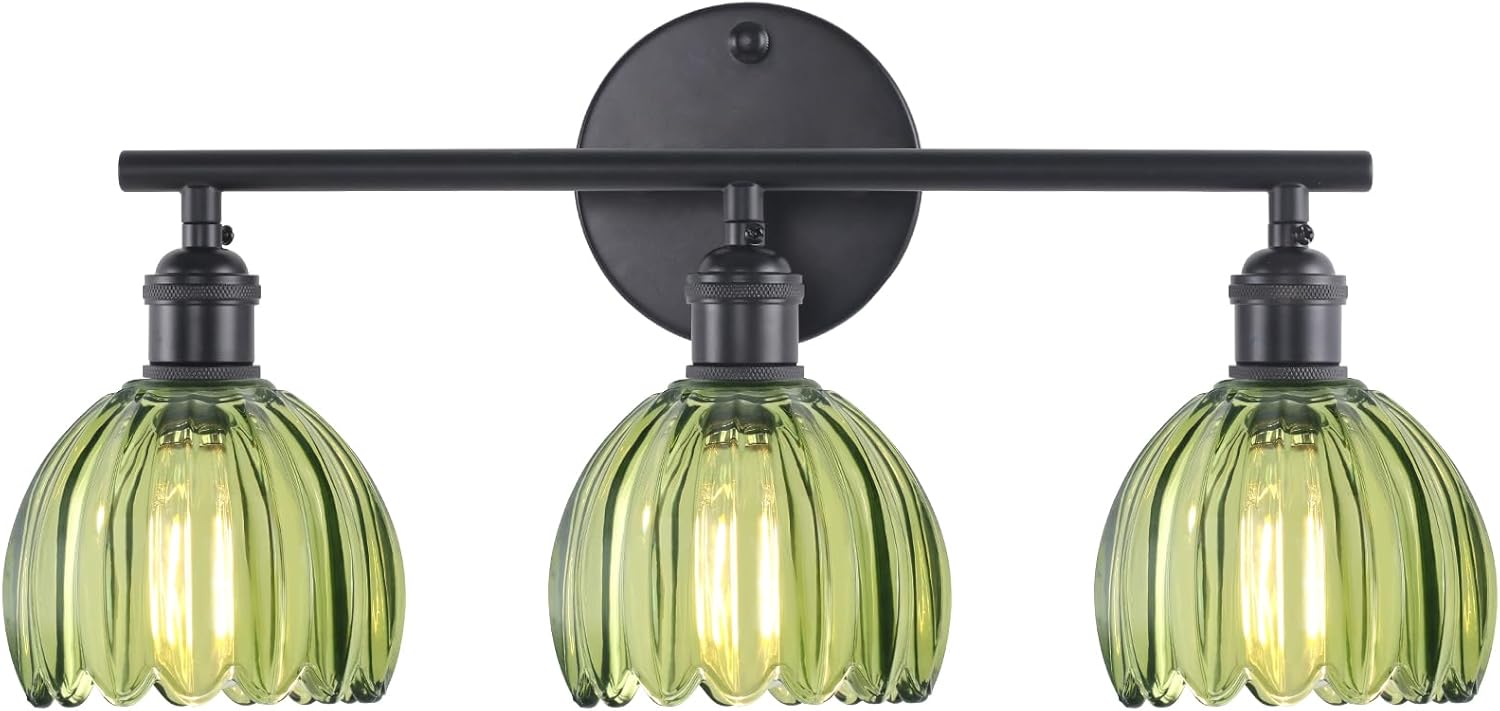 Bathroom Light Fixtures, 3-Light Brass Vanity Wall Light Over Mirror with White Tulip Glass Shade for Bedroom Living Room (Bulb Not Included)