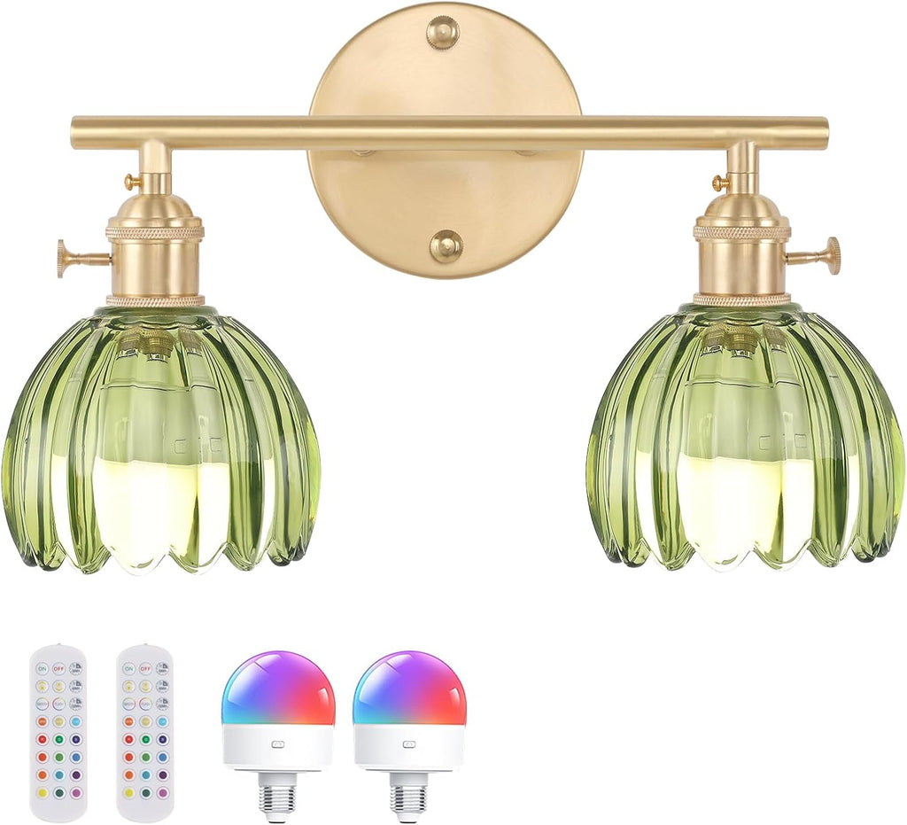 Bathroom Light Fixtures, 3-Light Brass Vanity Wall Light Over Mirror with White Tulip Glass Shade for Bedroom Living Room (Bulb Not Included)