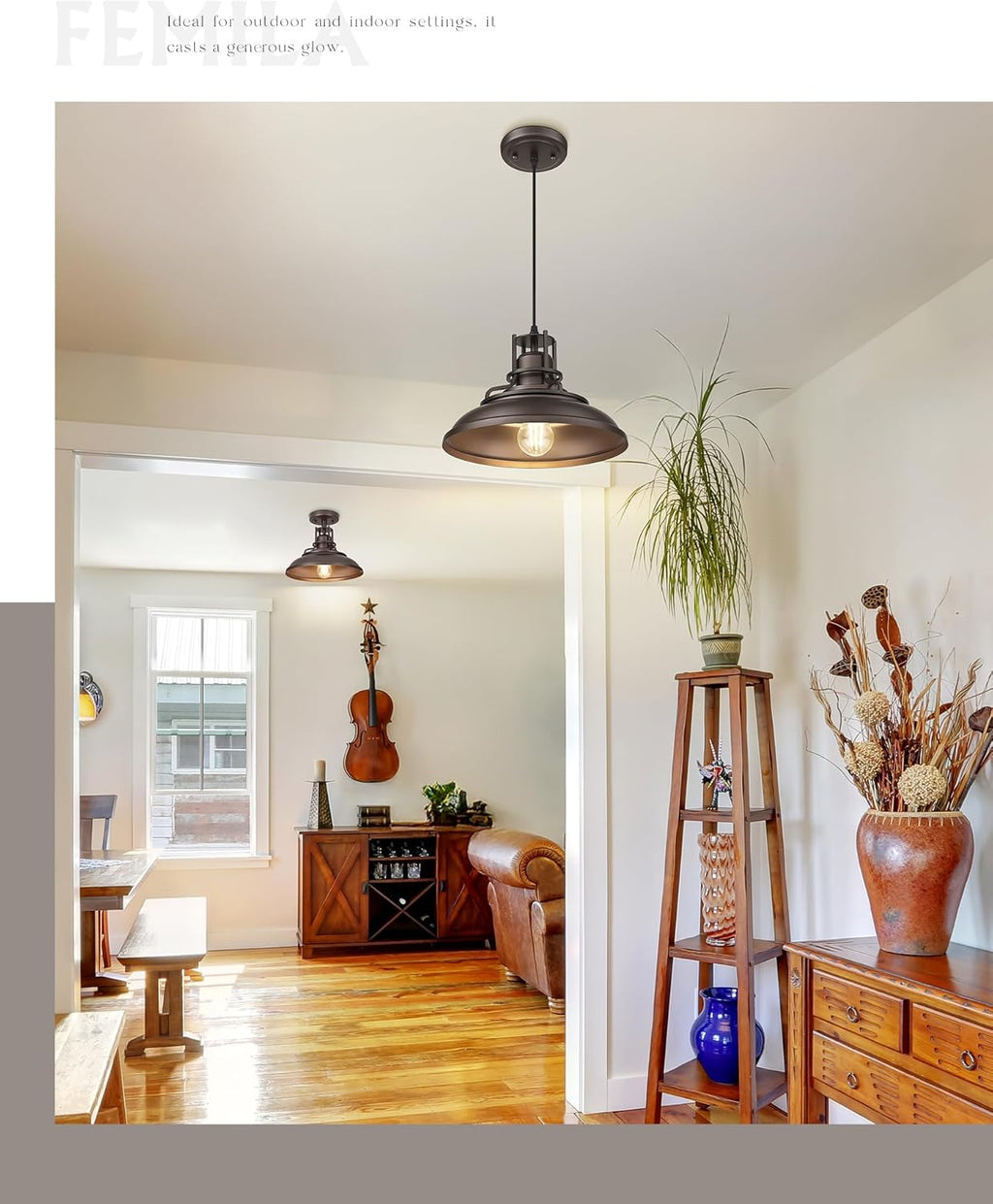 FEMILA Industrial Pendant Lights Fixture,2 Pack Farmhouse Hanging Lights for Kitchen Island,12" Oil Rubbed Bronze Finish, 4FY15-MP-2PK ORB