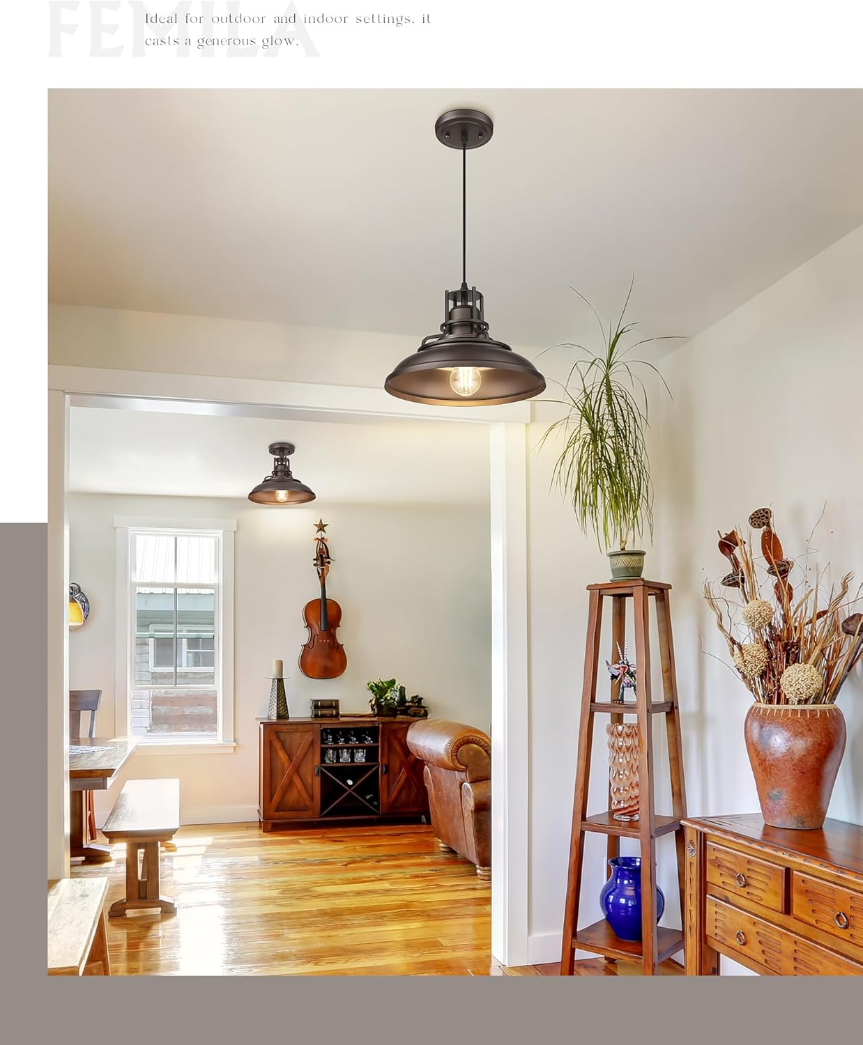 FEMILA Industrial Pendant Lights Fixture,2 Pack Farmhouse Hanging Lights for Kitchen Island,12" Oil Rubbed Bronze Finish, 4FY15-MP-2PK ORB