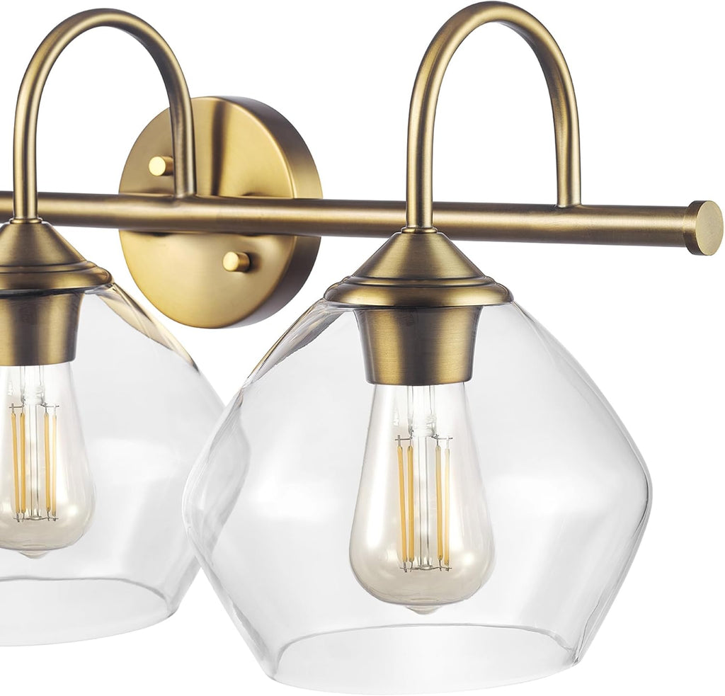 GLOBE Electric 63000103 26" 3-Light Vanity Fixture, Brass Finish, Clear Glass Shades, Beauty Room Accessories, Bathroom Lighting Over Mirror, Makeup Lights, Wall Light, Home Essentials, House Décor