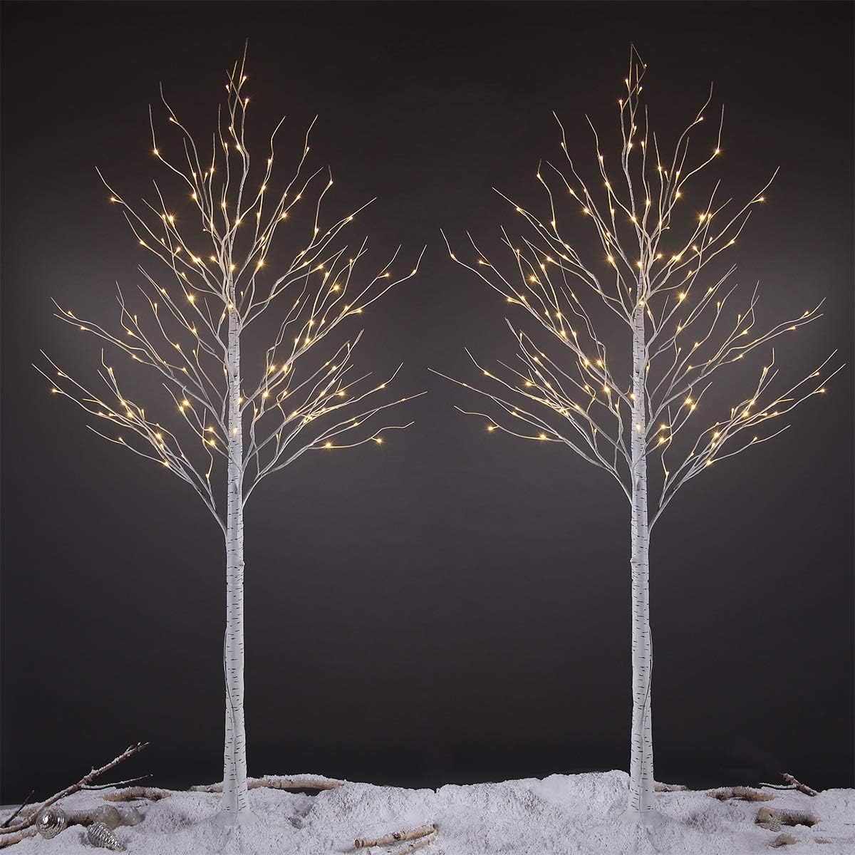 LIGHTSHARE LED Birch Tree Light Set - 4ft, 6ft, 8ft Trees with Warm White Lights - Indoor Outdoor Christmas Wedding Party Decorations (3-Pack)