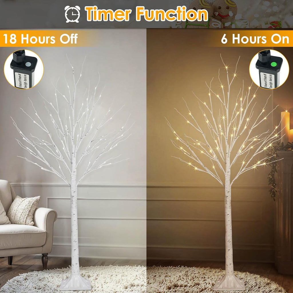 3 Pack 4FT 5FT and 6FT 300LED Christmas Lighted Birch Tree, Timer Function Prelit Artificial Tree Lamp Plug in with Warm White Lights, Twinkling Twig Trees for Indoor Outdoor Christmas Decorations