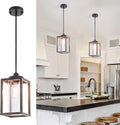 Farmhouse Pendant Light, Rustic Walnut Wood Metal Cage Hanging Light Fixtures with Glass, Adjustable for Flat and Slop Ceiling, Pendant Lighting for Kitchen Island Foyer Hallway,2-Pack