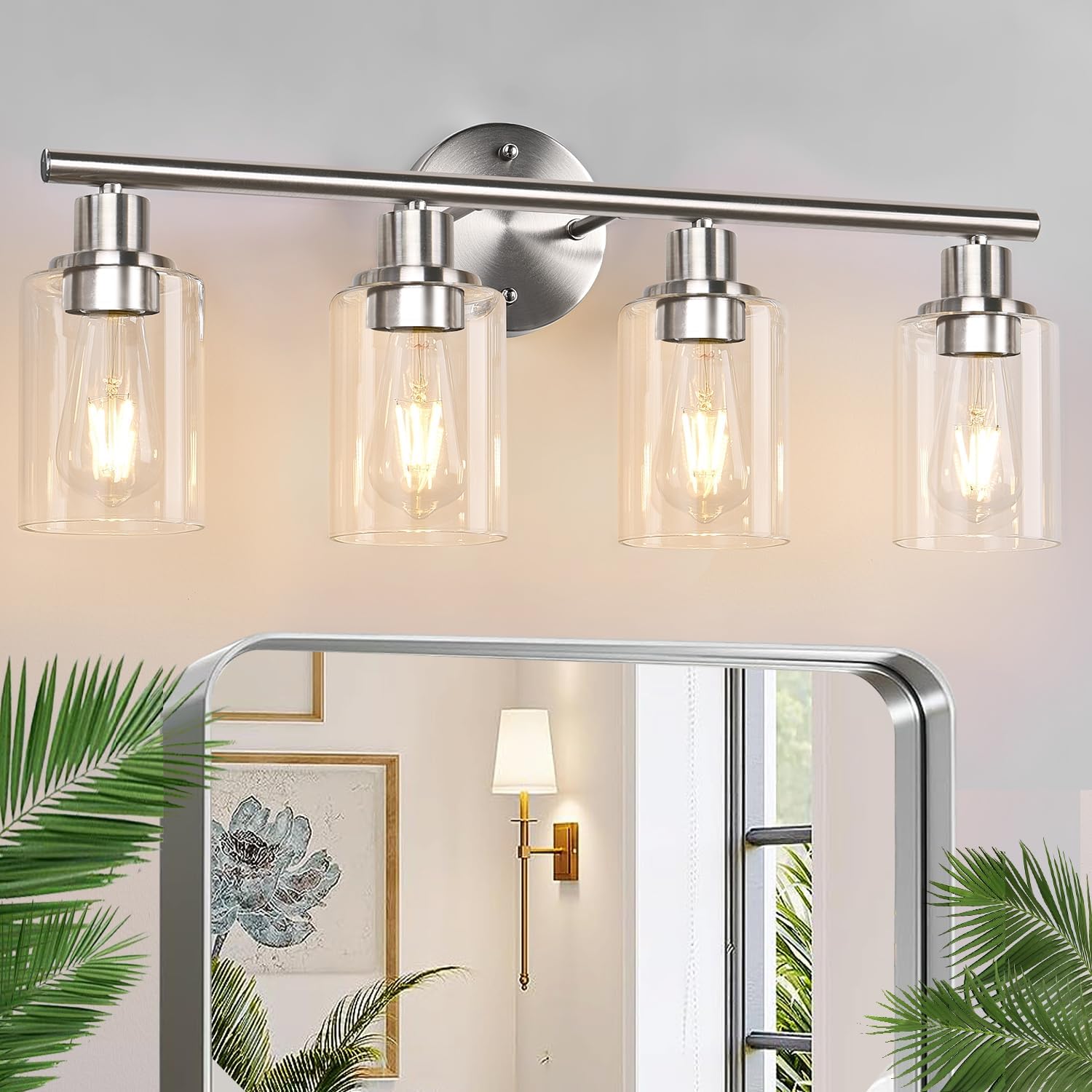 3-Light Bathroom Light Fixtures, Brushed Brass Bathroom Wall Lights with Clear Glass Shade, Modern Bathroom Wall Lamp for Mirror Kitchen Living Room Hallway Cabinet