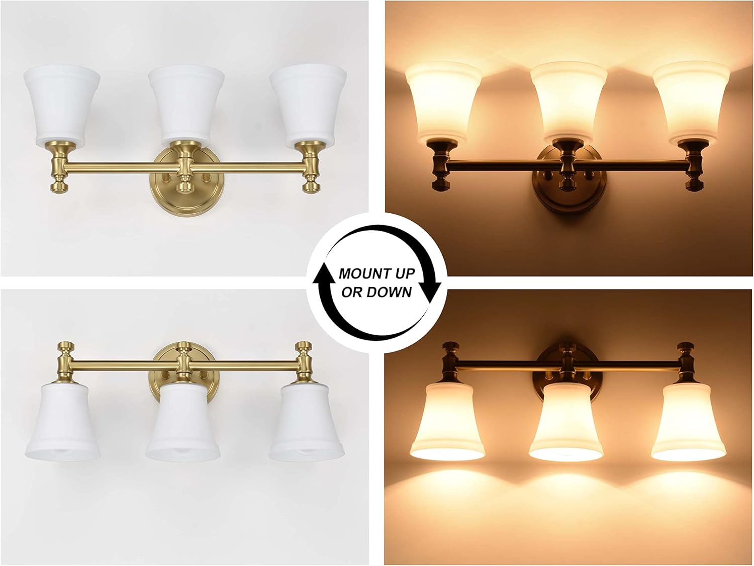 Bathroom Vanity Light Fixtures, Traditional Aged Brass 3 Lights Wall Sconce Lighting with Opal Glass Shade, Porch Wall Mount Light Fixture for Bathroom, Mirror Cabinets Hallway Stairs