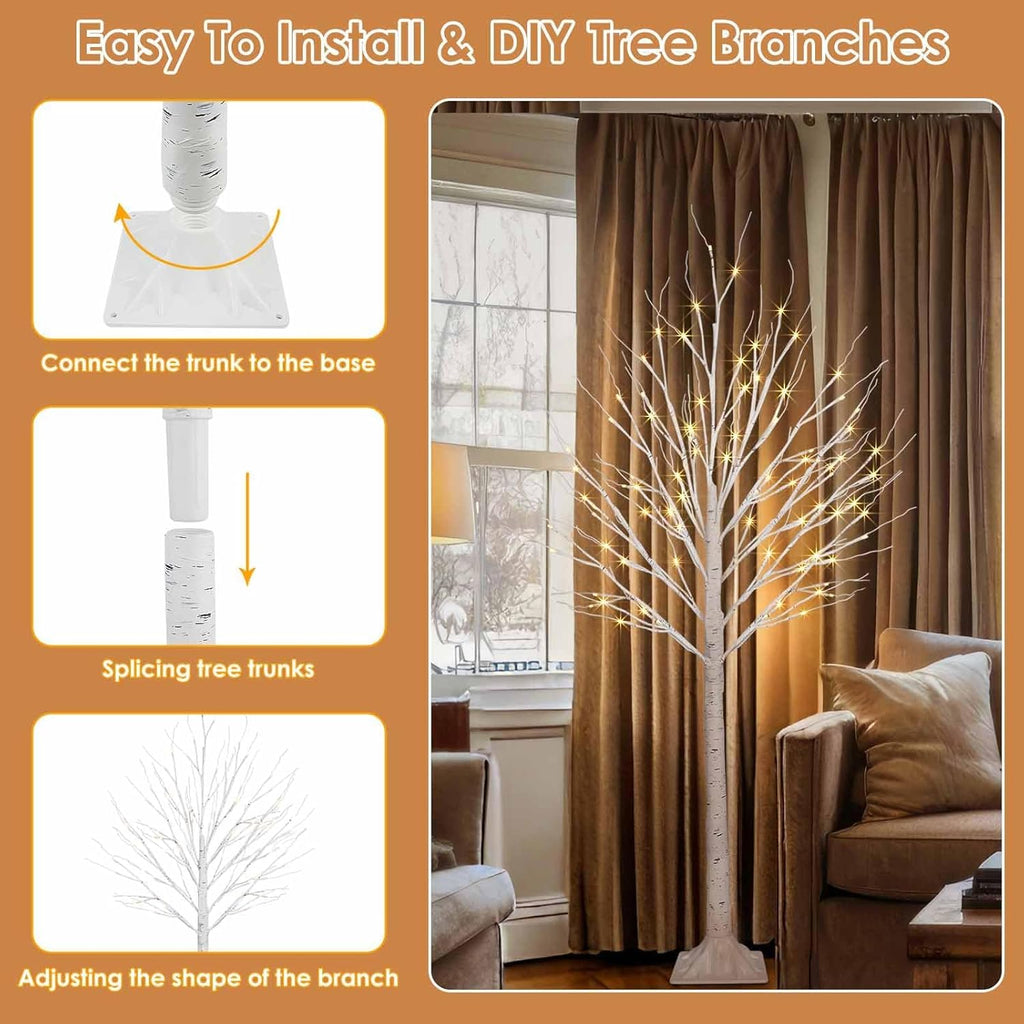 3 Pack 4FT 5FT and 6FT 300LED Christmas Lighted Birch Tree, Timer Function Prelit Artificial Tree Lamp Plug in with Warm White Lights, Twinkling Twig Trees for Indoor Outdoor Christmas Decorations