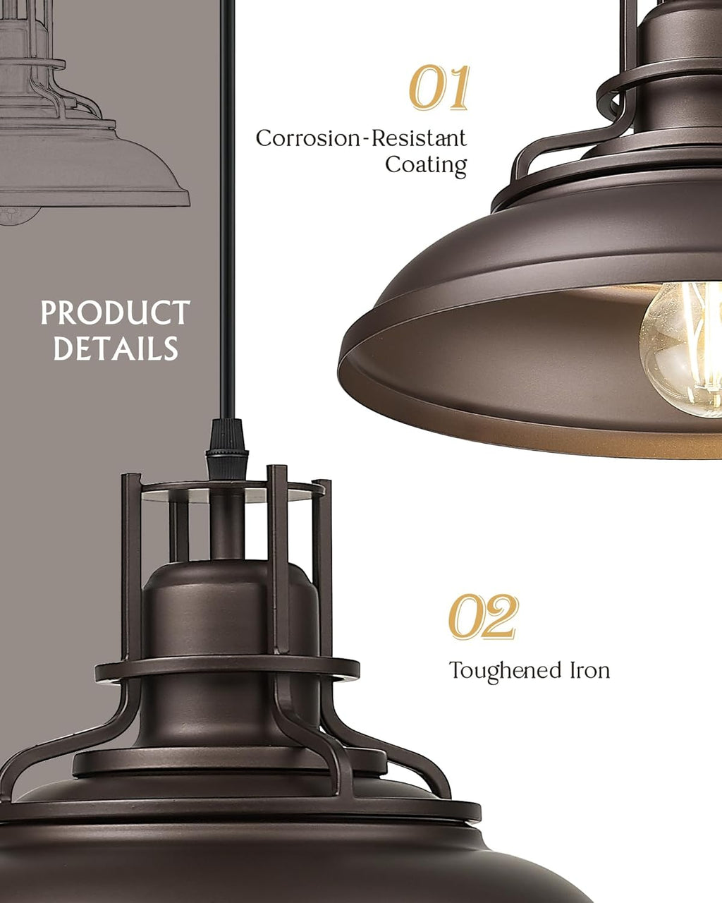 FEMILA Industrial Pendant Lights Fixture,2 Pack Farmhouse Hanging Lights for Kitchen Island,12" Oil Rubbed Bronze Finish, 4FY15-MP-2PK ORB