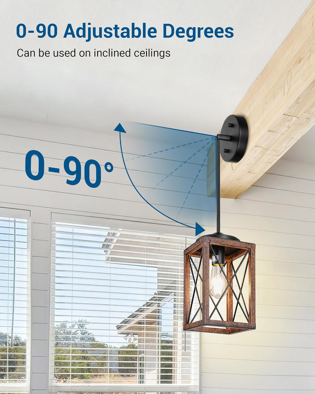 DEWENWILS 2 Pack Farmhouse Pendant Light, Metal Hanging Light Fixture with Wooden Grain Finish, 48 Inch Adjustable Pipes for Flat and Slop Ceiling, Kitchen Island, Bedroom, Dining Hall, ETL Listed