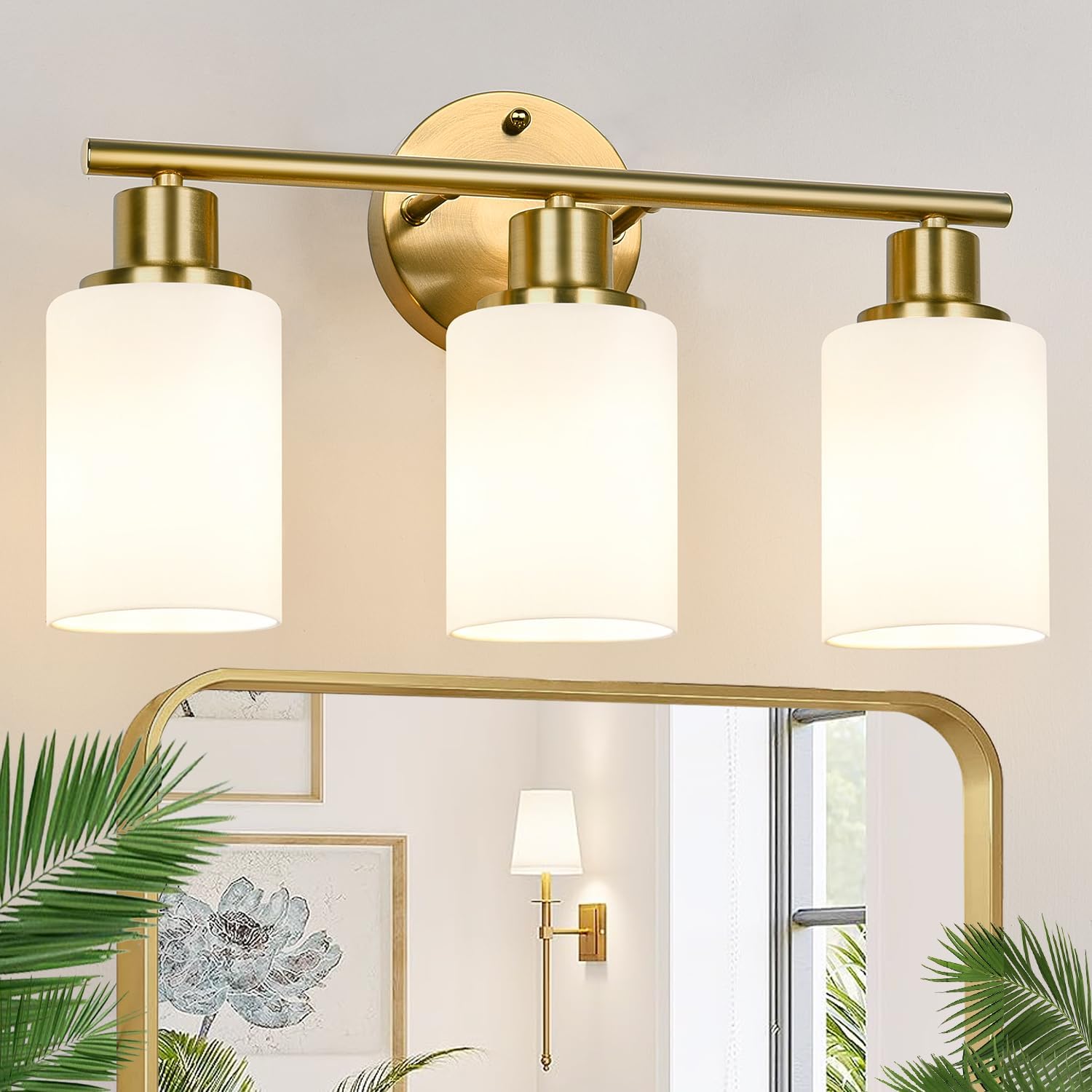 3-Light Bathroom Light Fixtures, Brushed Brass Bathroom Wall Lights with Clear Glass Shade, Modern Bathroom Wall Lamp for Mirror Kitchen Living Room Hallway Cabinet