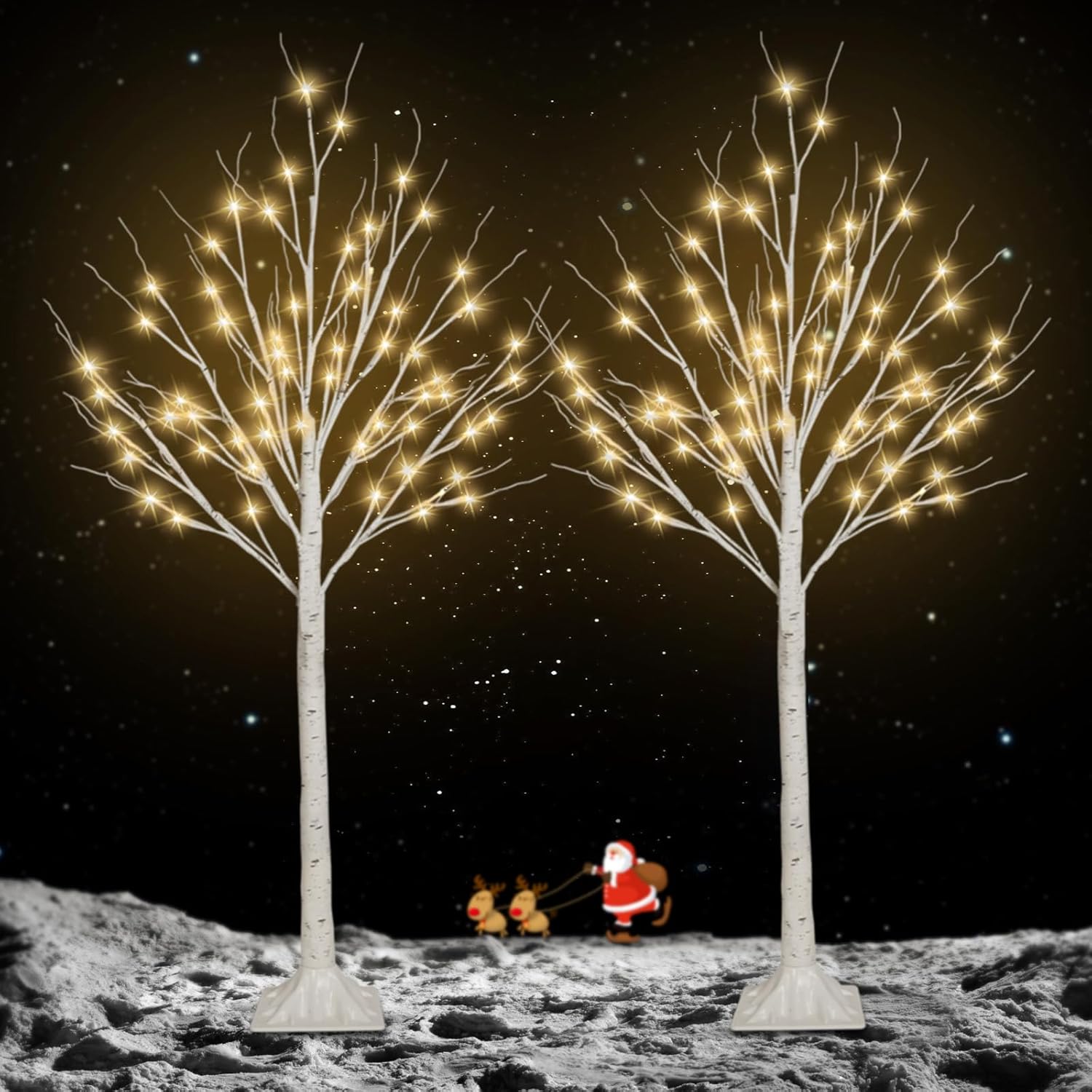 3 Pack 4FT 5FT and 6FT 300LED Christmas Lighted Birch Tree, Timer Function Prelit Artificial Tree Lamp Plug in with Warm White Lights, Twinkling Twig Trees for Indoor Outdoor Christmas Decorations