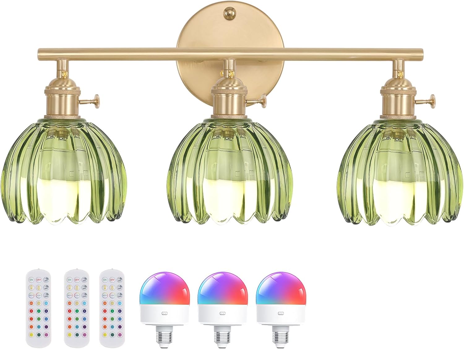 Bathroom Light Fixtures, 3-Light Brass Vanity Wall Light Over Mirror with White Tulip Glass Shade for Bedroom Living Room (Bulb Not Included)