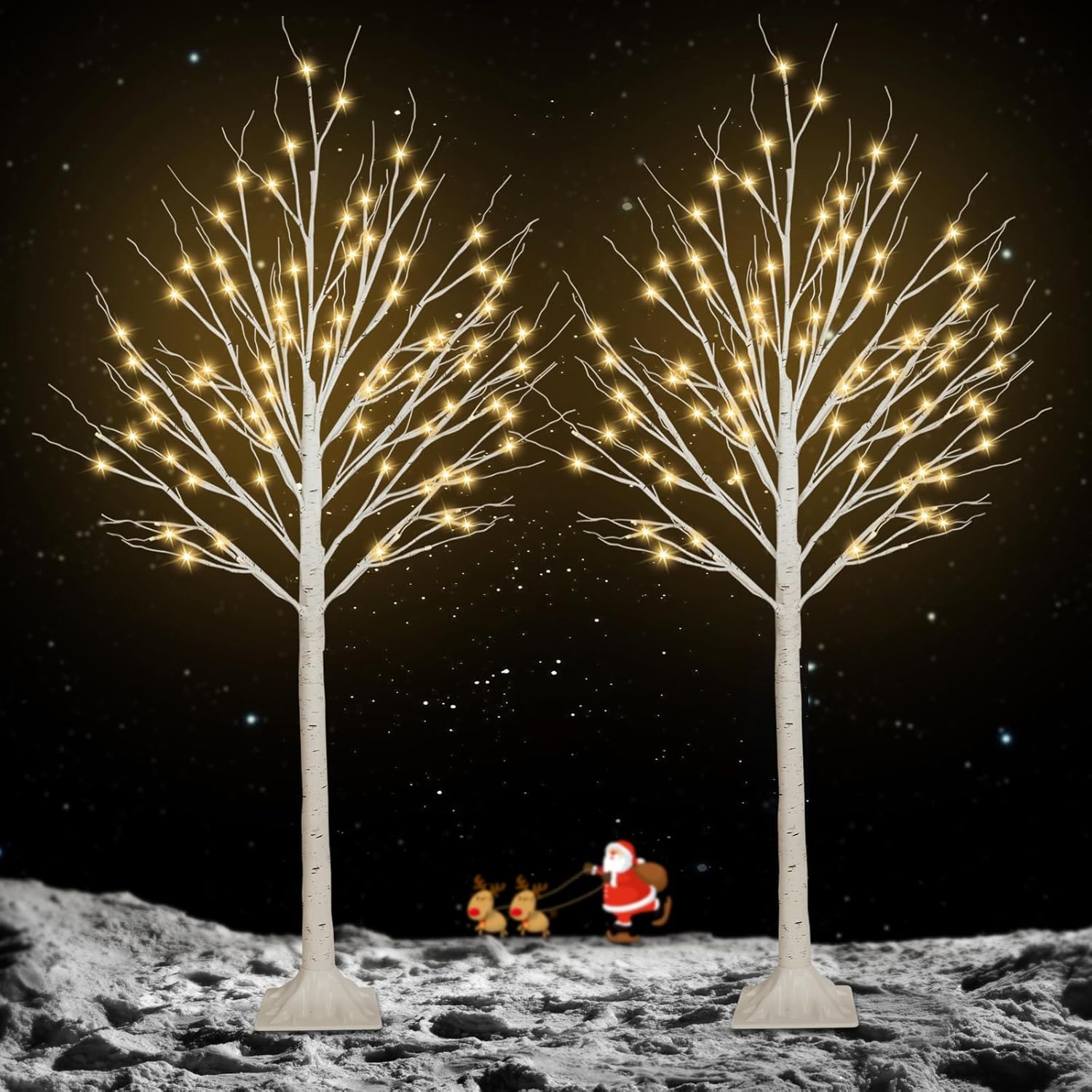 3 Pack 4FT 5FT and 6FT 300LED Christmas Lighted Birch Tree, Timer Function Prelit Artificial Tree Lamp Plug in with Warm White Lights, Twinkling Twig Trees for Indoor Outdoor Christmas Decorations