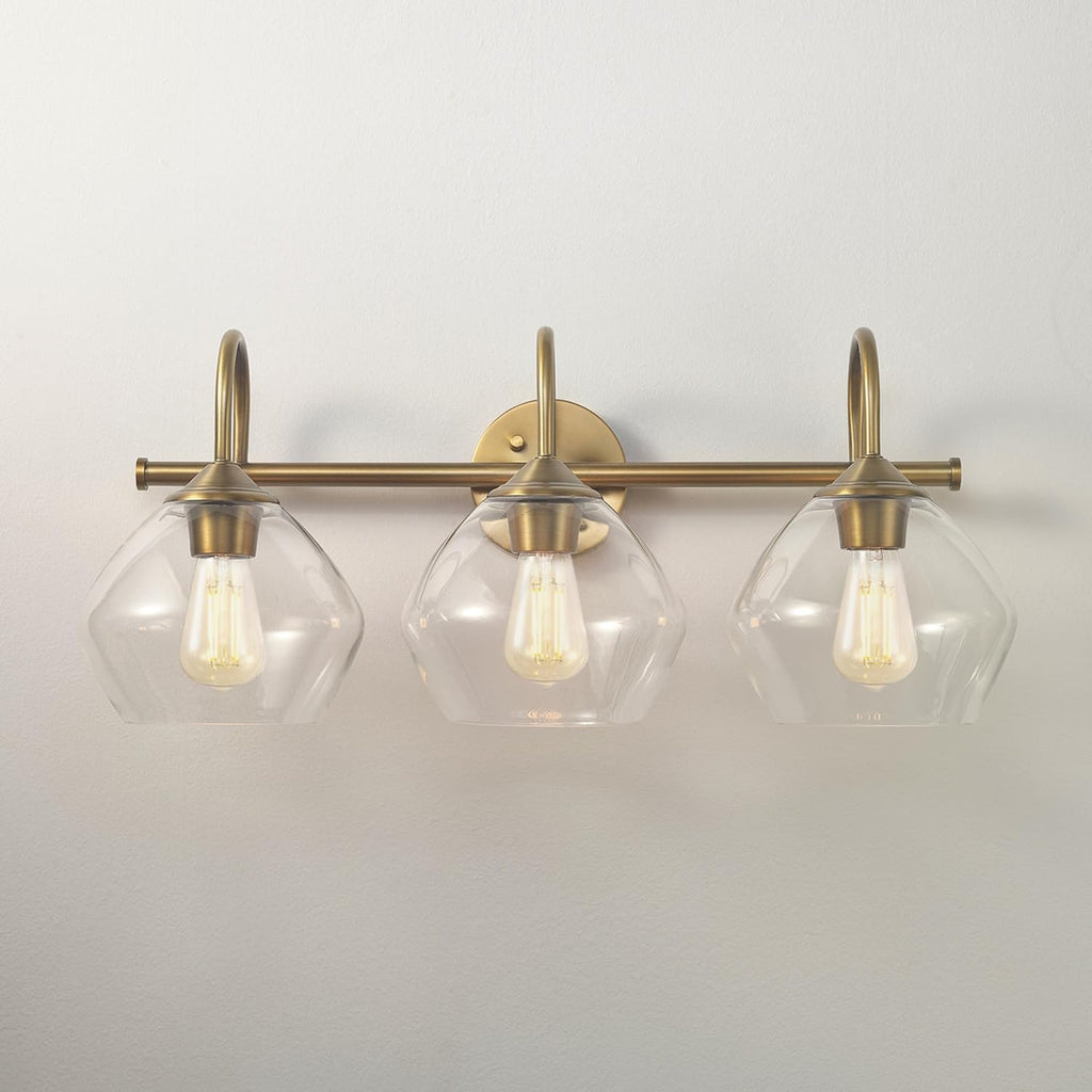 GLOBE Electric 63000103 26" 3-Light Vanity Fixture, Brass Finish, Clear Glass Shades, Beauty Room Accessories, Bathroom Lighting Over Mirror, Makeup Lights, Wall Light, Home Essentials, House Décor