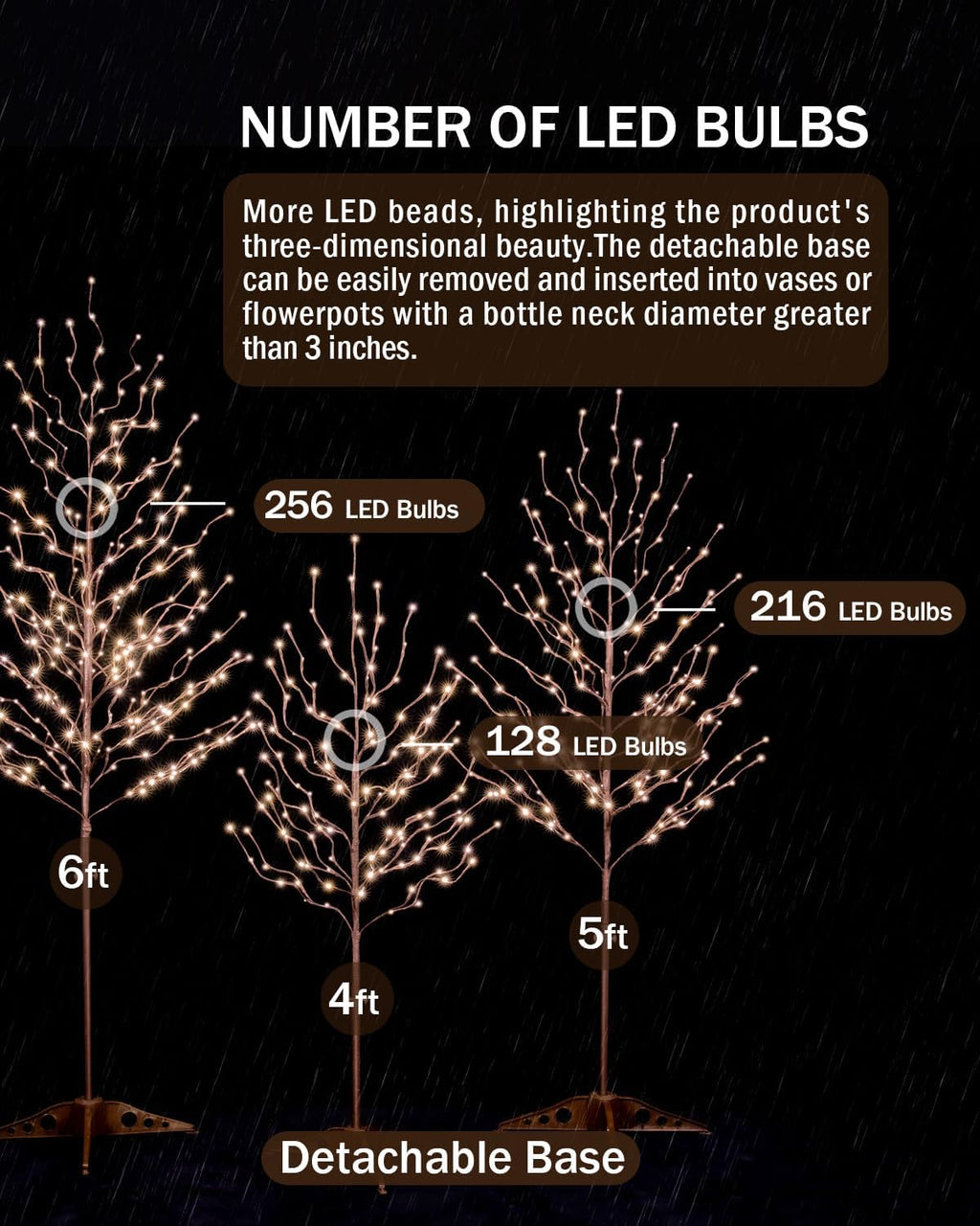 Star Light Tree Set 4ft, 5ft and 6ft with 128/216/256 Warm White LEDs for Holiday Decor - Dimmable, UL Certified, Waterproof - Ideal for Indoor and Outdoor Decoration