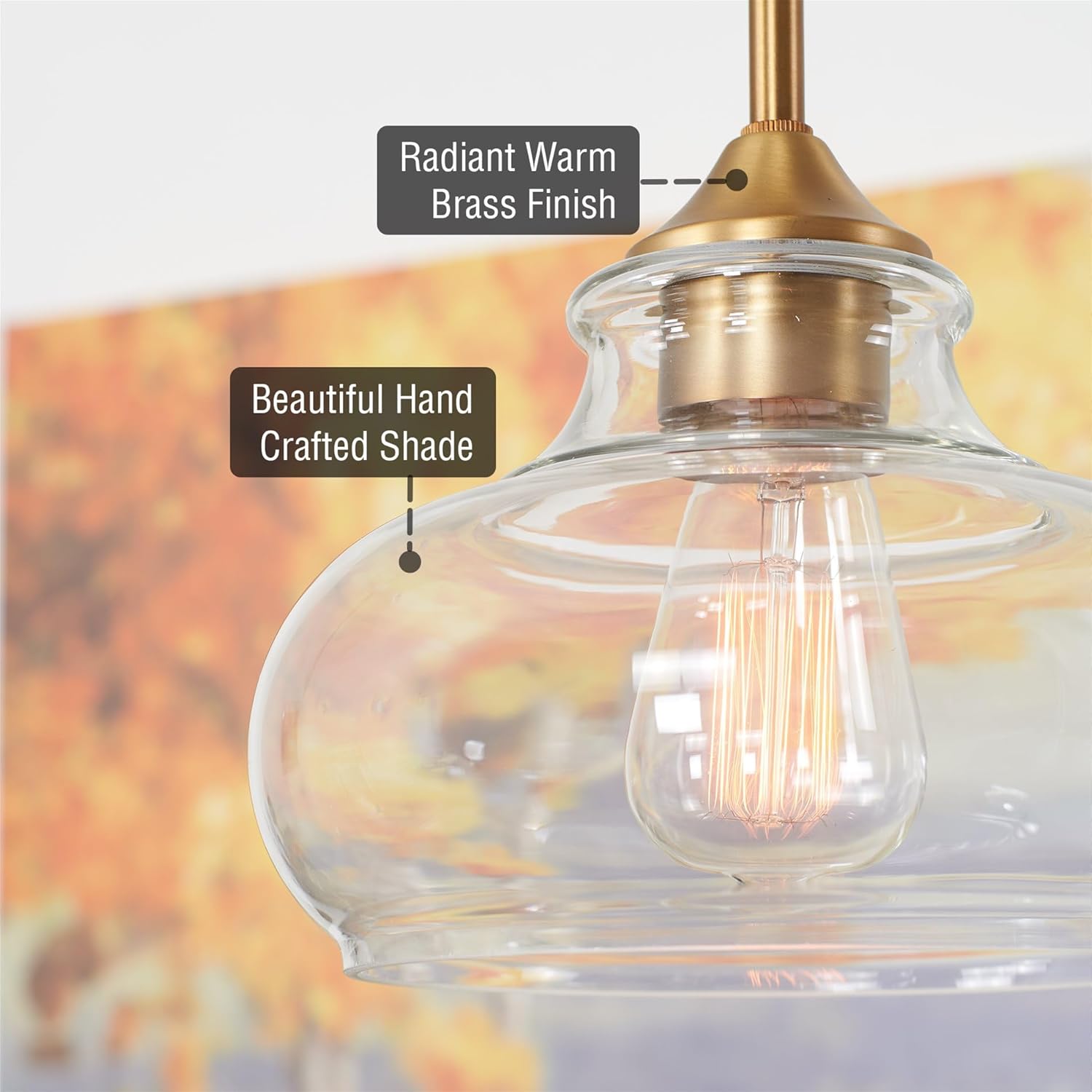 Kira Home Harlow 9" Modern Industrial Farmhouse/Schoolhouse/Rustic Pendant Light with Clear Glass Shade, Adjustable Hanging Height, Warm Brass Finish