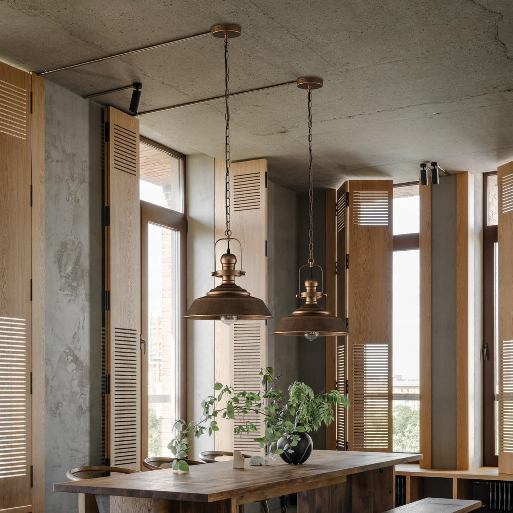 14.2 Inch Farmhouse Pendant Light for Kitchen Island, Bronze Rustic Hanging Ceiling Light with Hand-Painted Finish, Industrial Modern Bar Lighting, Dome Pendants for Dining Room