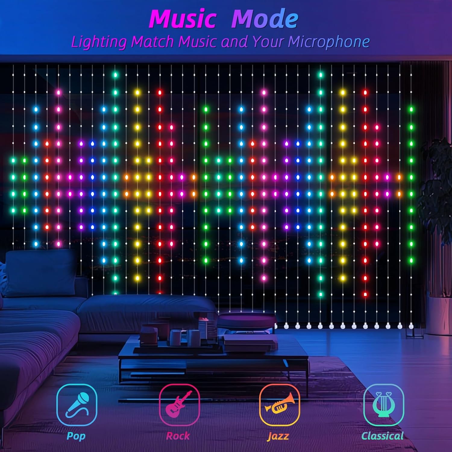 Curtain Lights,Smart LED Color Changing Wall Lights with APP&Remote,Dynamic DIY String Lights for Halloween Christmas,Kids Bedroom Living Room Decor,IP65 Waterproof,5.25x5.25ft