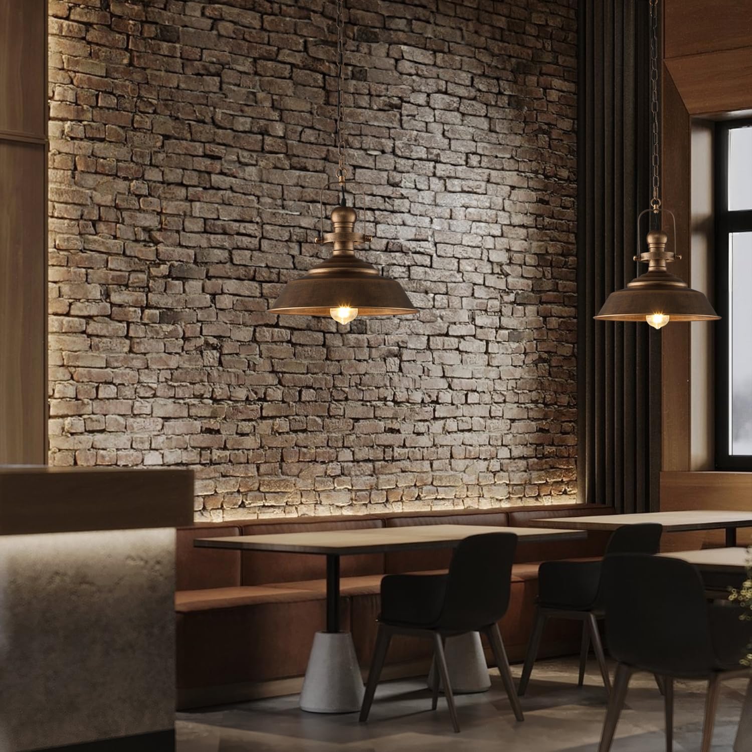 14.2 Inch Farmhouse Pendant Light for Kitchen Island, Bronze Rustic Hanging Ceiling Light with Hand-Painted Finish, Industrial Modern Bar Lighting, Dome Pendants for Dining Room