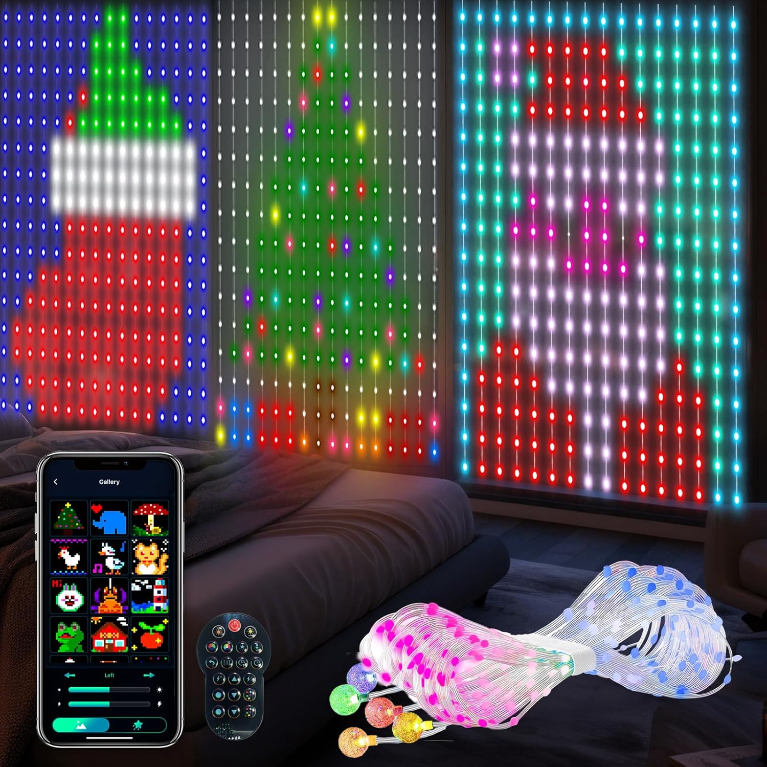 Curtain Lights,Smart LED Color Changing Wall Lights with APP&Remote,Dynamic DIY String Lights for Halloween Christmas,Kids Bedroom Living Room Decor,IP65 Waterproof,5.25x5.25ft
